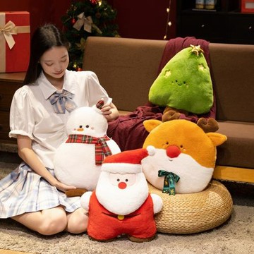 卡通圣誕老人雪人公仔毛絨玩具小鹿圣誕樹抱枕玩偶女生安撫布娃娃