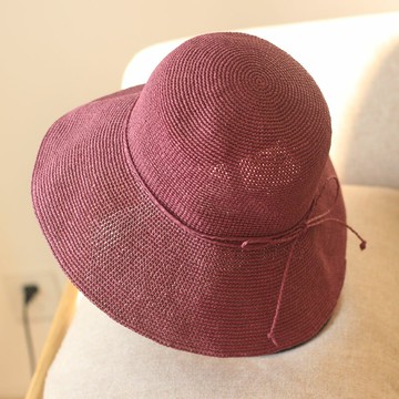 夏季新款女手工編織拉拉草帽彩色出游防嗮漁夫太陽帽遮陽帽可折疊