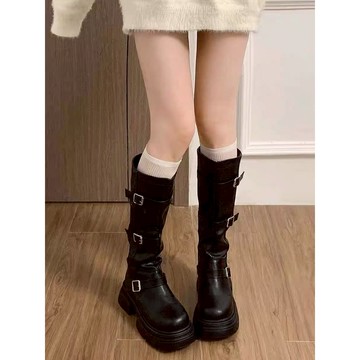 【太妮絲C38】免運 韓系 騎士長靴 厚底 長靴 騎士靴 雙扣環設計中筒靴 復古黑色棕色 靴子 秋冬穿搭必備 穿搭必備