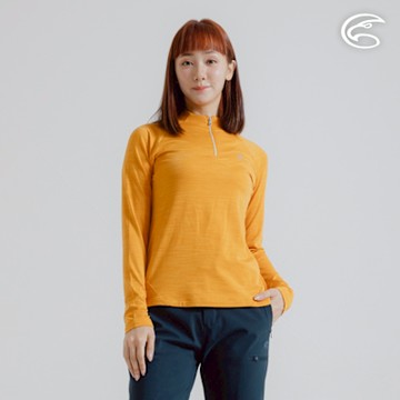 ADISI 女半門襟雲彩紗透氣快乾保暖上衣 AL2421034 杏黃 (S-2XL)｜磨毛 輕量 排汗 速乾 彈性