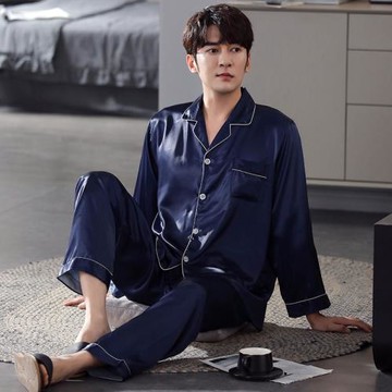 【云朵柔】2025年新款緞面睡衣男春秋冰絲夏季仿真絲男士薄款套裝