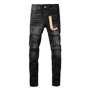 KUS jeans美式高街基礎破洞做舊修身長褲緊身高街緊身男牛仔褲子