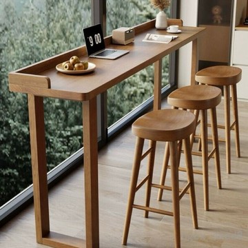 免運費 開立發票 藤編椅 靠背椅 高腳椅  實木北歐吧臺桌椅家用客廳高腳隔斷長條陽臺簡約桌子條桌靠墻組閤y3