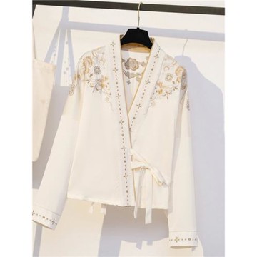 交領飛機袖上衣春秋季長袖古風國風女裝新中式襯衫配馬面裙的襯衣