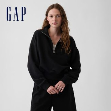 【GAP】VintageSoft寬版半拉鍊套頭運動衫-黑色(911050)
