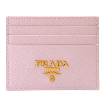 PRADA  Saffiano 金字LOGO皮革名片夾(粉紅色)