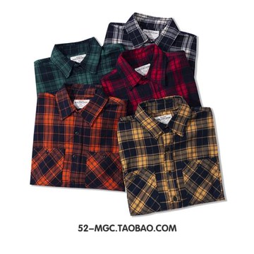 OLDBUY阿美咔嘰美式復古秋冬款長袖襯衫休閑重磅厚款男士格子襯衣