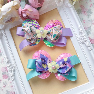 魚鱗閃亮立體蝴蝶蝴蝶結髮夾-深色