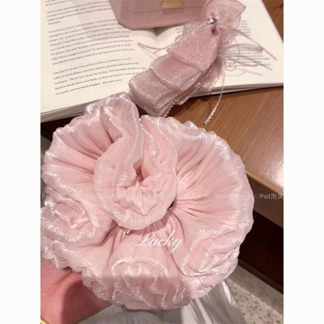 🔥嘉儀出貨🔥溫柔到發光~櫻花粉絲光緞面褶皺髮圈女高級感丸子頭扎頭髮繩髮飾熱賣款式