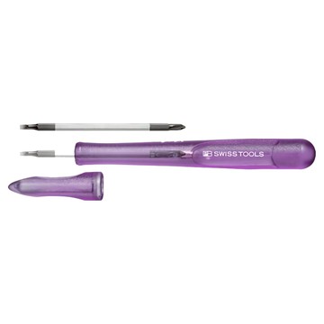 PB SWISS TOOLS 筆型可換頭精密起子 00號 十字及一字起子 附保護蓋 輕便攜帶 紫色  1個