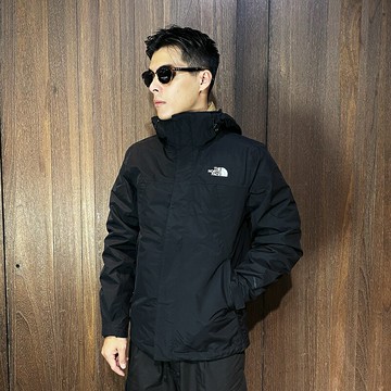 美國百分百【全新真品】THE NORTH FACE 兩件式 防風外套 棉質 男款 TNF 保暖 logo 連帽 夾克 黑色 CM10
