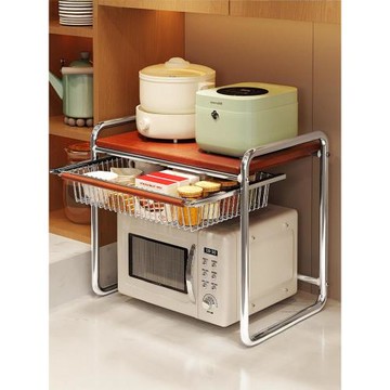 中古風微波爐置物架廚房多功能收納架家用桌面烤箱烤盤架咖啡機架