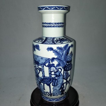 清乾隆青花人物棒槌瓶 精品手繪家居擺件瓷器 古董古玩收藏1入