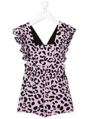 WAUW CAPOW by BANGBANG - leopard print ruffle playsuit - kids - Spandex/Elastane/Viscose - 4 yrs - Purple