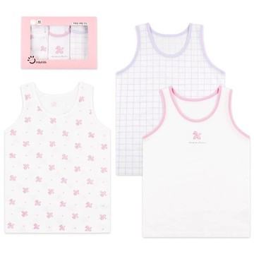 韓國 Maykids - (3入組)女寶無螢光輕柔棉背心-格紋X貴賓狗