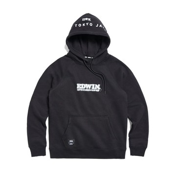 EDWIN 銀箔印花長袖連帽T恤-男款 (黑色) #上衣
