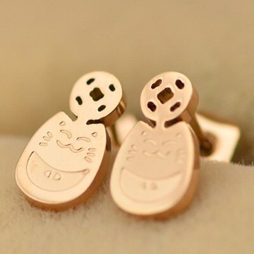 現貨+預購 玫瑰金耳環 耳飾-招財貓時尚流行母親節生日情人節禮物女飾品71at60【獨家進口】【米蘭精品】