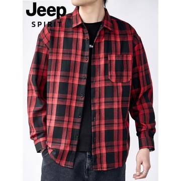 JEEP長袖襯衫春秋季2025新款格子男士外套休閑格紋上衣純棉襯衣男