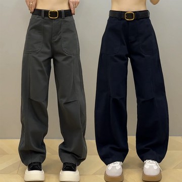S-5XL 工裝牛仔褲 高腰牛仔褲 黑色牛仔褲 灰色牛仔褲 寬鬆顯瘦修身牛仔褲 大尺碼女裝 大碼牛仔褲女 通勤穿搭 單寧