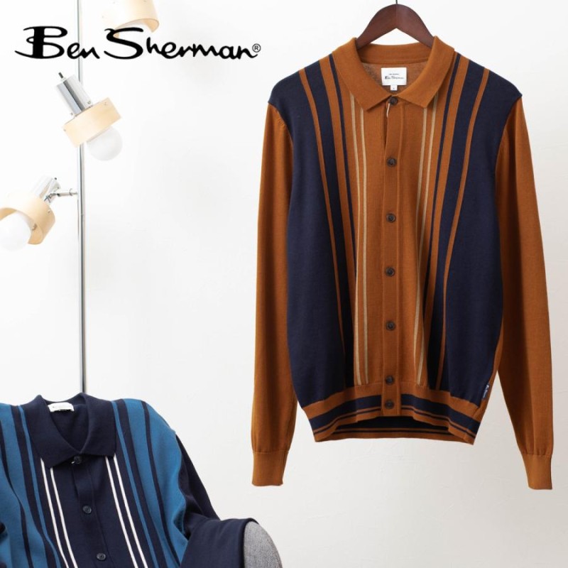 ベンシャーマン Ben Sherman マルチストライプポロカーディガン 襟付き