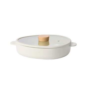 FIKA APEX系列陶瓷不沾鑄造雙耳淺鍋附蓋26CM-木柄