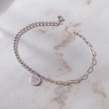 [925純銀]MARIGOLD永恆愛戀圓牌不對稱手鍊-銀