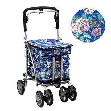 【Rollker羅克】購物車 折疊推車 購物推車 買菜車 手推車 購物助行車 步行輔助車 銀髮族(NO.68-牡丹藍)