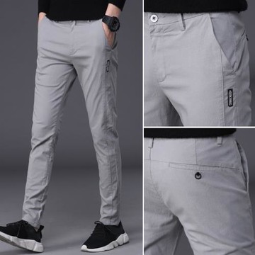 春季薄款彈力純棉休閑褲男修身直筒韓版小直腳百搭休閑長褲子春夏