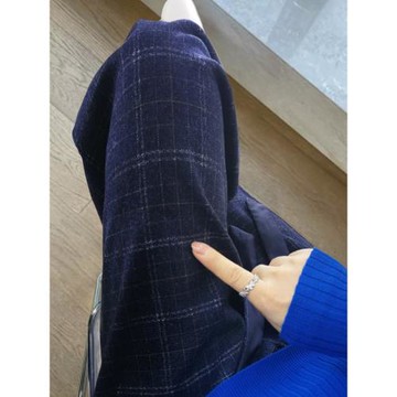 深藍色格子褲子慵懶墜感女秋季裝高級垂感西裝褲高腰闊腿褲344
