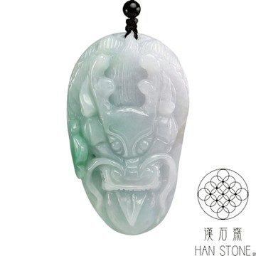 【漢石齋】天然翡翠A貨 祥龍銜瑞玉佩吊墜 細糯種飄花帶辣綠(42*71*13mm)