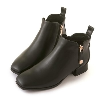 雙拉鍊造型方頭短靴 黑 KB92BK