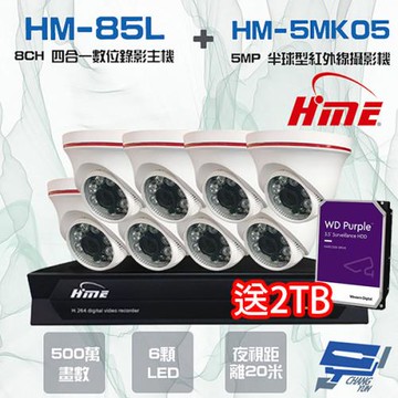 [昌運科技] 環名組合 HM-NT85L 8路錄影主機+HM-5MK05 500萬攝影機*8 送2TB
