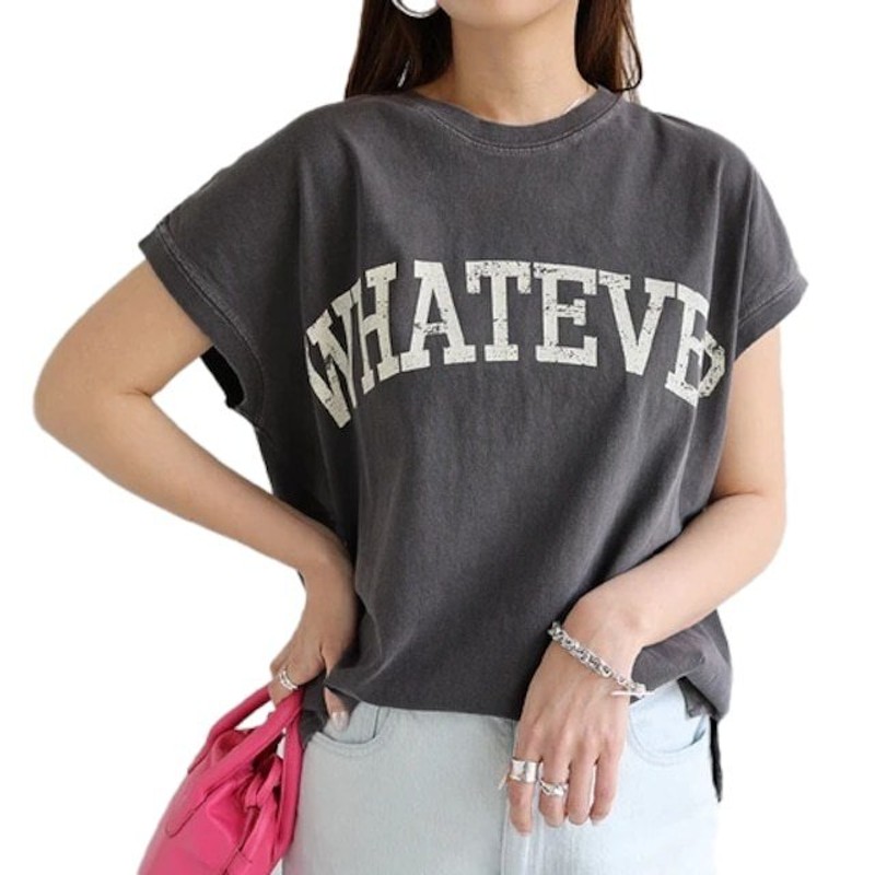 ピグメント加工 コットン天竺 WHATEVER かすれロゴプリント フレンチスリーブ Tシャツ 通販 LINEポイント最大0.5%GET |  LINEショッピング