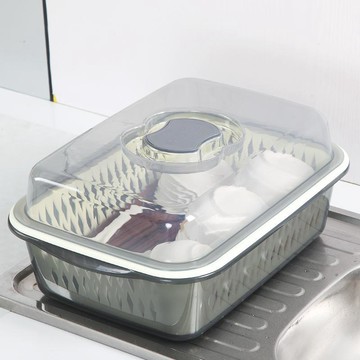 【台灣出貨】塑料雙層瀝水籃帶蓋廚房洗菜盆水果碗筷瀝水盆加厚果蔬水槽洗菜籃過濾收納  廚房水槽瀝水架 洗菜籃  瀝水籃