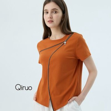 Qiruo 奇若春夏專櫃橘色短袖棉上衣7177A 百搭素色款