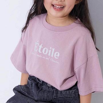 日本 devirock - 100%棉 定番可愛女孩印花短袖上衣-英文logo-灰粉