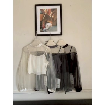 【太妮絲QS17】現貨透紗背心兩件式上衣 韓系 氣質網紗上衣 兩件式背心透膚上衣 女生性感透視上衣 約會穿搭 百搭小香風