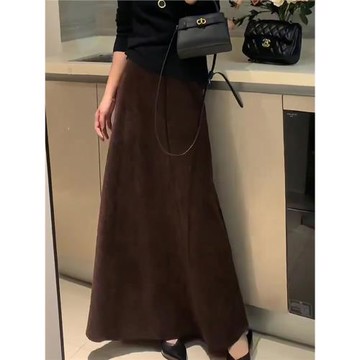 (免運)深棕色垂墜感時尚氣質高級感百搭半身裙女高腰顯瘦中長款裙子2025