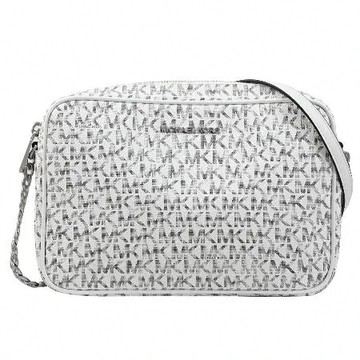 MICHAEL KORS JET SET 經典印花鍊條斜背方包.白