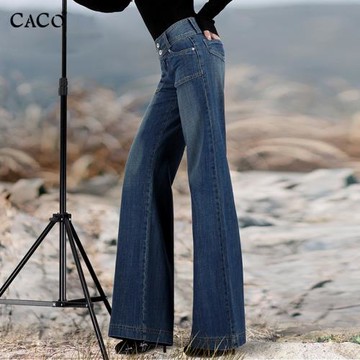 闊腿牛仔褲女BF男友風韓國時尚高腰肥腿闊腳大腳寬松喇叭直筒褲