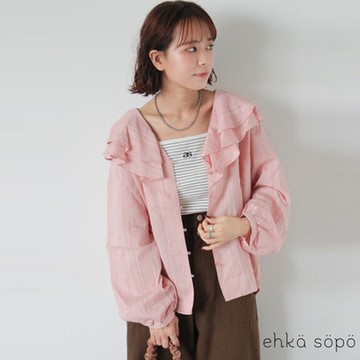 ehka sopo 立體感分層荷葉領排釦襯衫