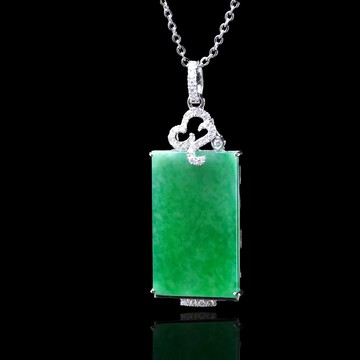 冰種正陽綠翡翠無事牌項鍊18K金鑽石 | 天然緬甸玉翡翠A貨 | 送禮