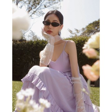 AIR SPACE LADY 層次感荷葉細肩長洋裝(白/紫) 女裝 現貨