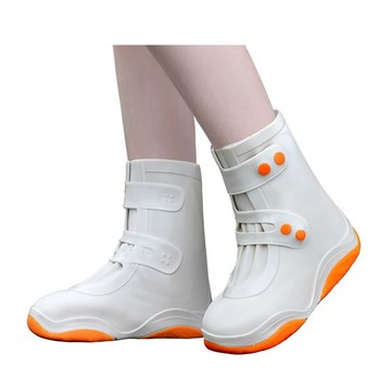 iSFun 雨季時尚 防水防滑加厚短筒雨鞋套/白澄XL(40-42)