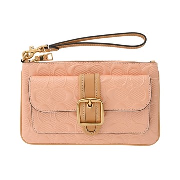 COACH Ashton 蜜桃橘漆皮浮雕C LOGO拉鍊萬用手拿包