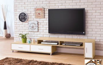 亞倫傢俱*肯納4.6尺伸縮電視櫃 (原木色+白色)