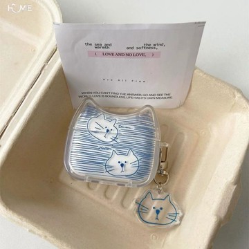 藍條紋貓咪airpods4保護套適用蘋果藍牙耳機殼2代貓耳3代硅膠pro