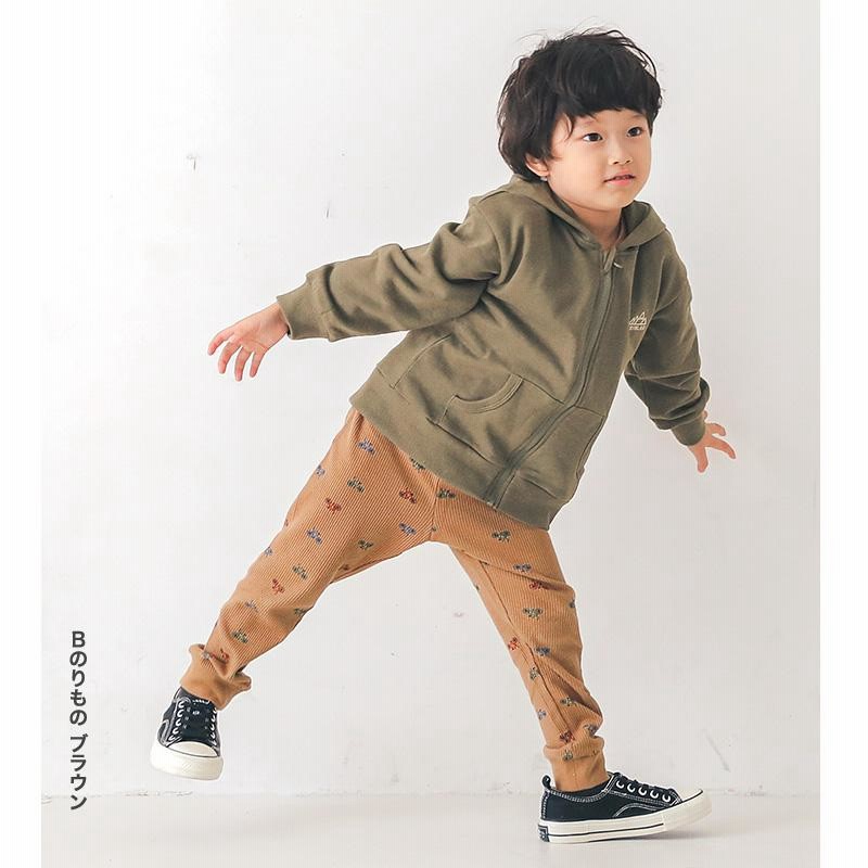 レギンス 子供服 ワッフル パンツ キッズ 総柄 リブ 恐竜 ダイナソー 