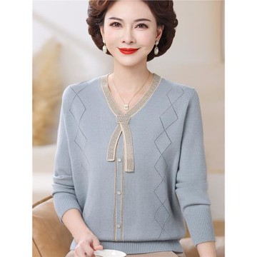 年輕媽媽秋裝針織小衫中老年女裝飄帶毛衣2025新款減齡打底上衣服