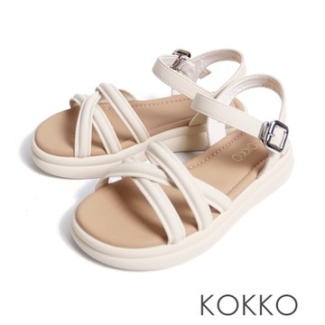 KOKKO甜美編織條帶輕量厚底涼鞋米白色